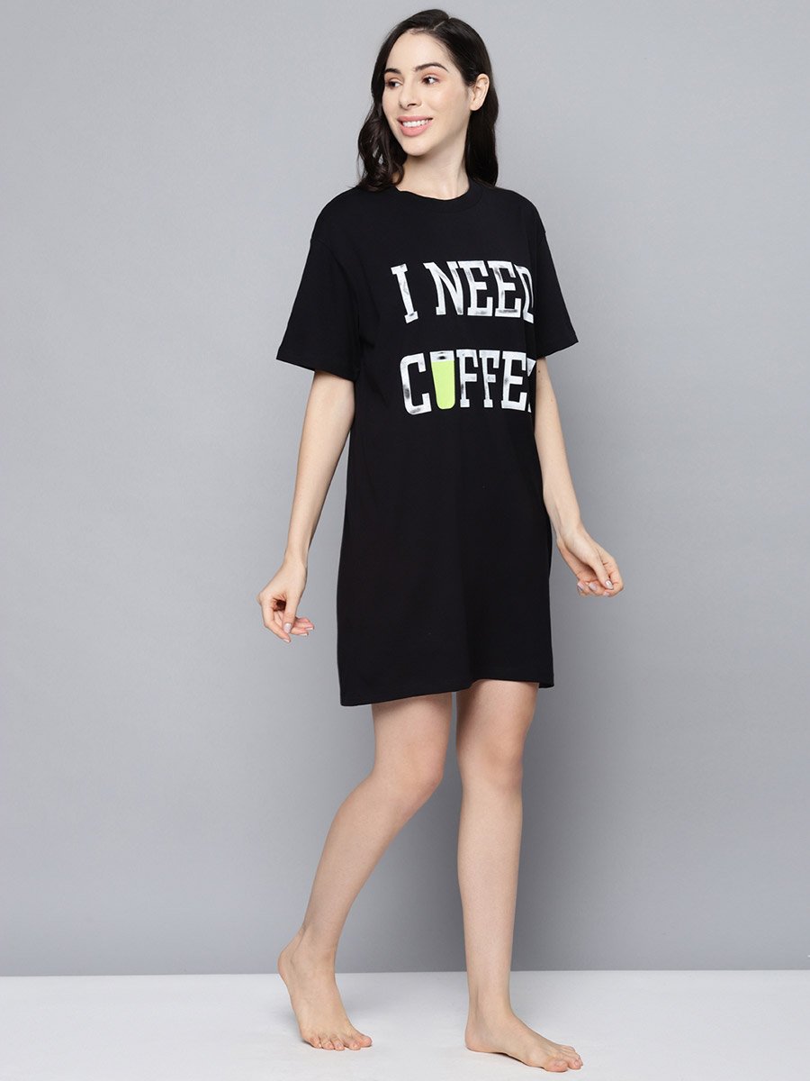 Coffee Slogan Print Sleep T-Shirt Dress