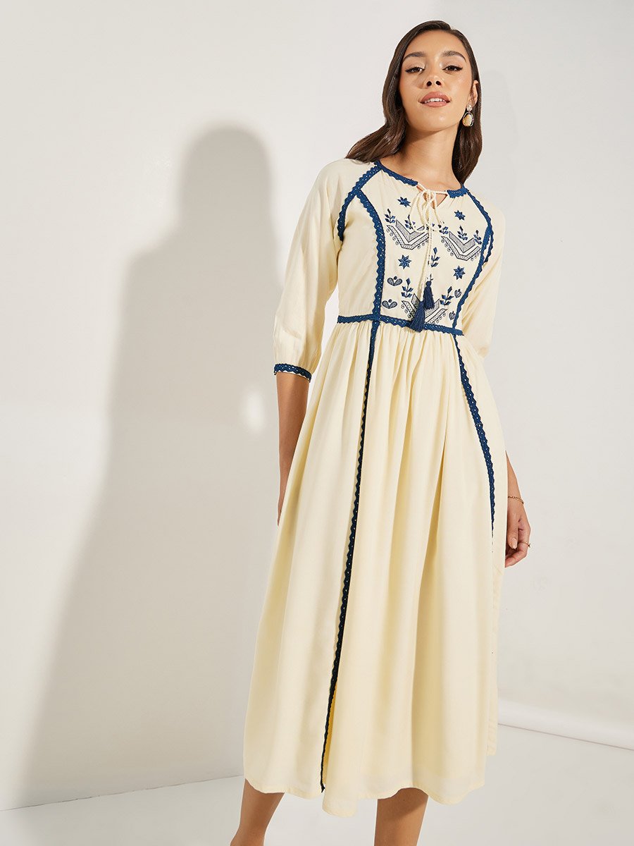 sachin and babi light blue dress Black Floral Embroidered Midi Dress - All Dresses