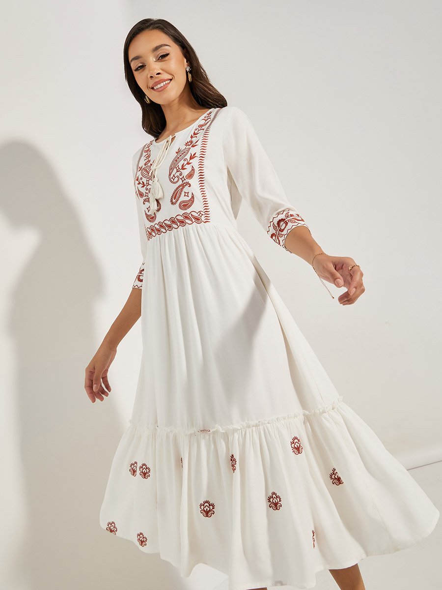 dresses fit for men Moroccan print captivated in tassel modest maxi dress main image 1
