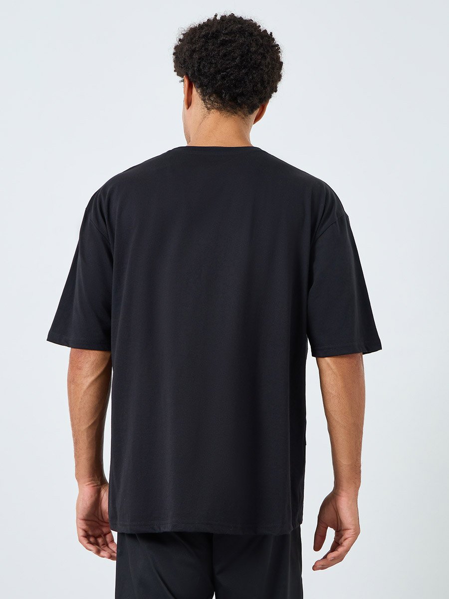 Men Black Oversized Embroidered T-Shirt