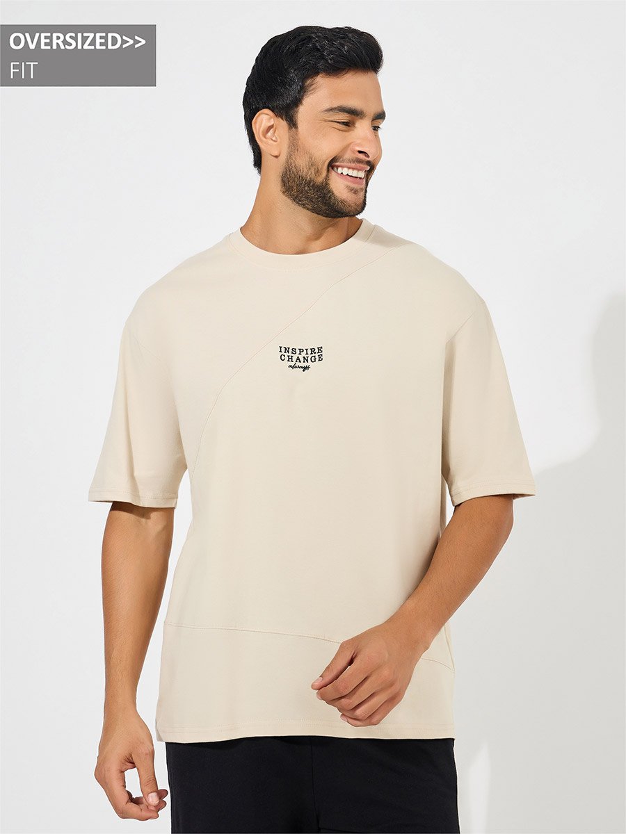 Cut and Sew Oversized T-Shirt with Contrast Embroidery