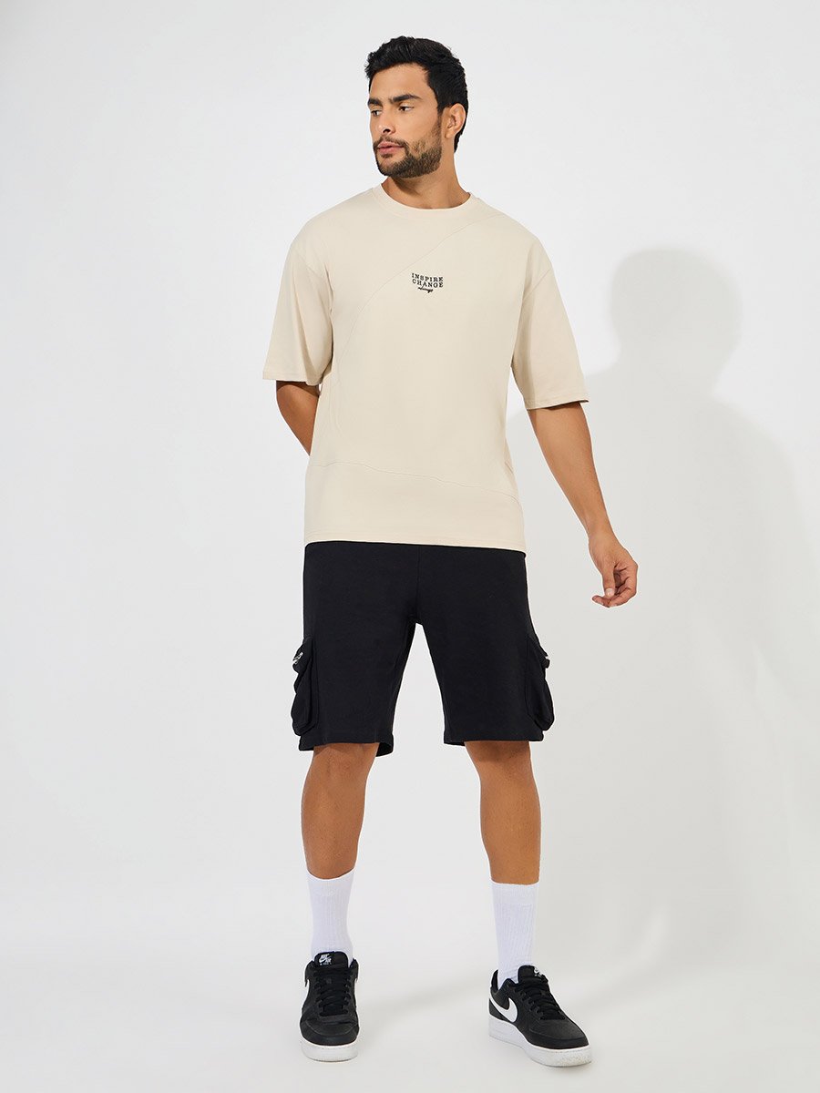 Cut and Sew Oversized T-Shirt with Contrast Embroidery