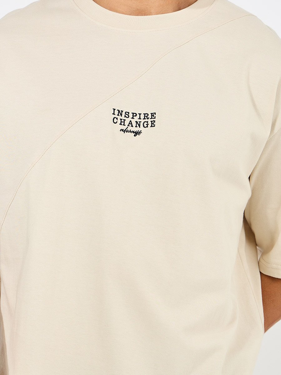 Cut and Sew Oversized T-Shirt with Contrast Embroidery