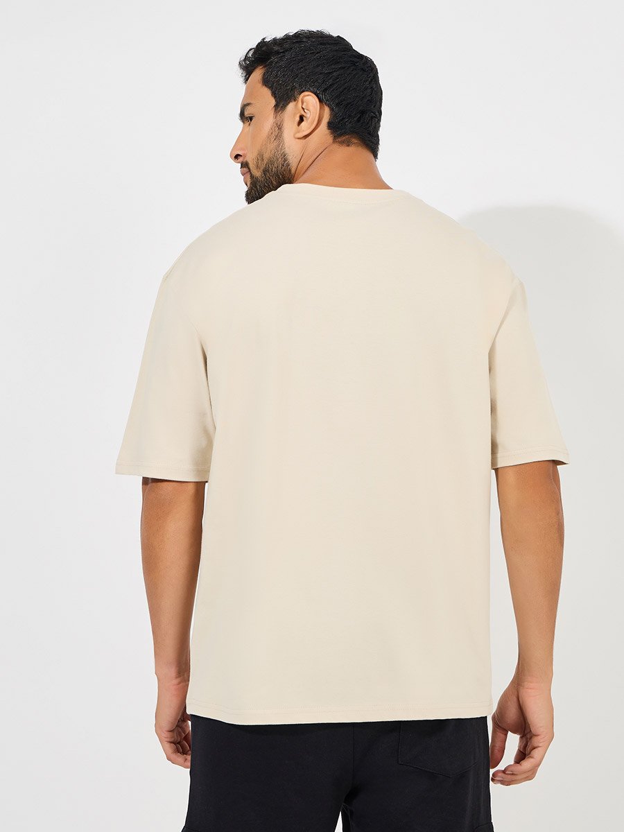 Cut and Sew Oversized T-Shirt with Contrast Embroidery