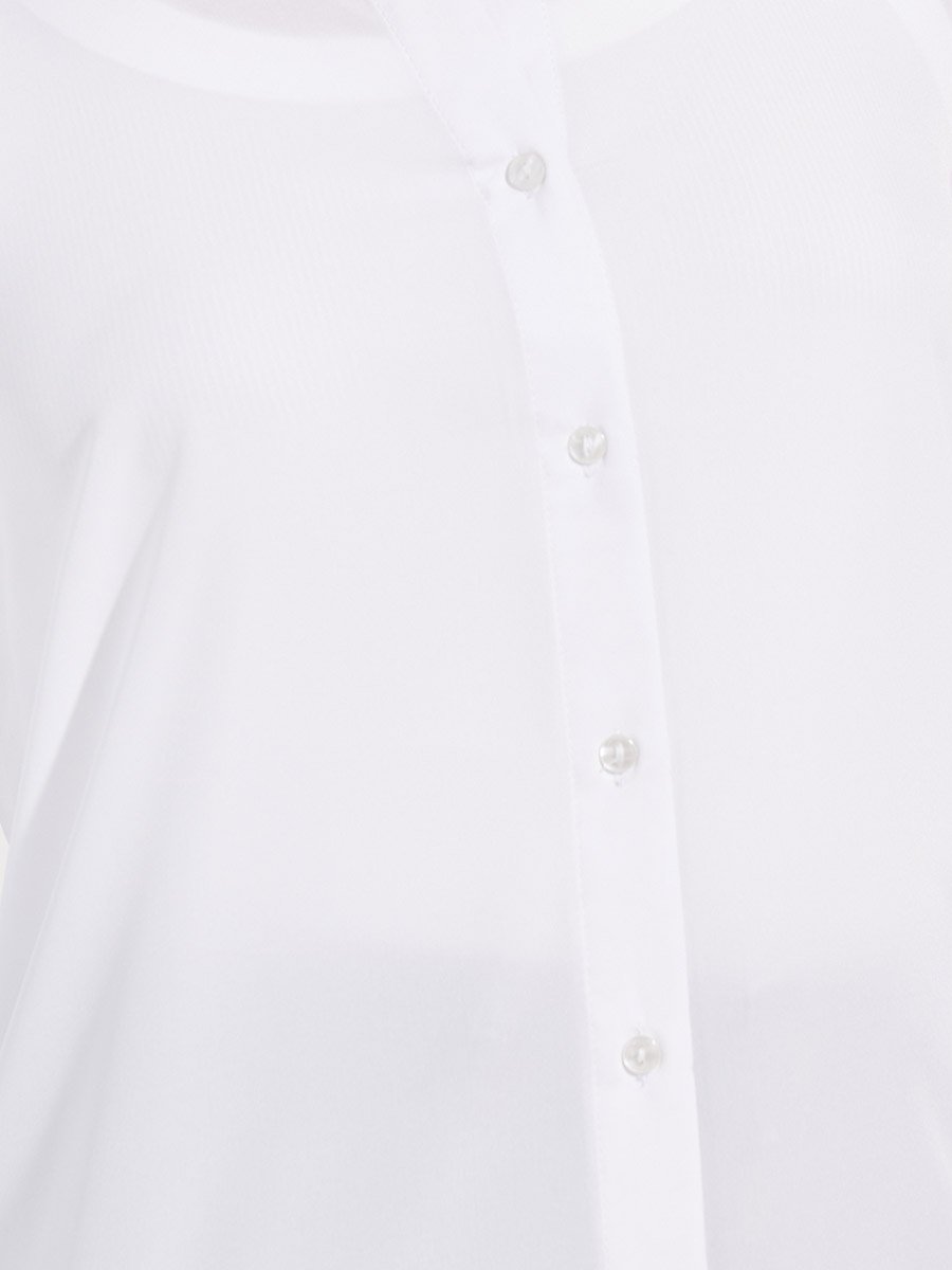 White Button Front Woven Longline Shirt