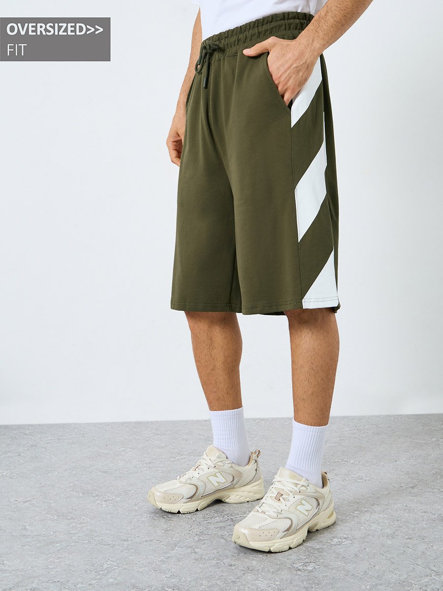 Oversized Cotton Terry Block Striped Shorts