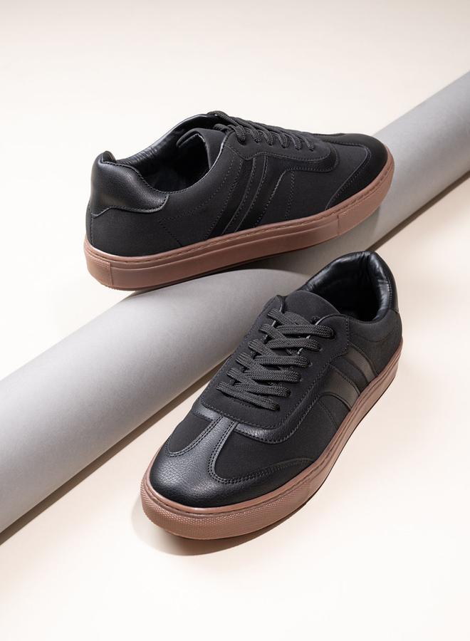 Panelled Rubber Sole Lace Up Sneakers