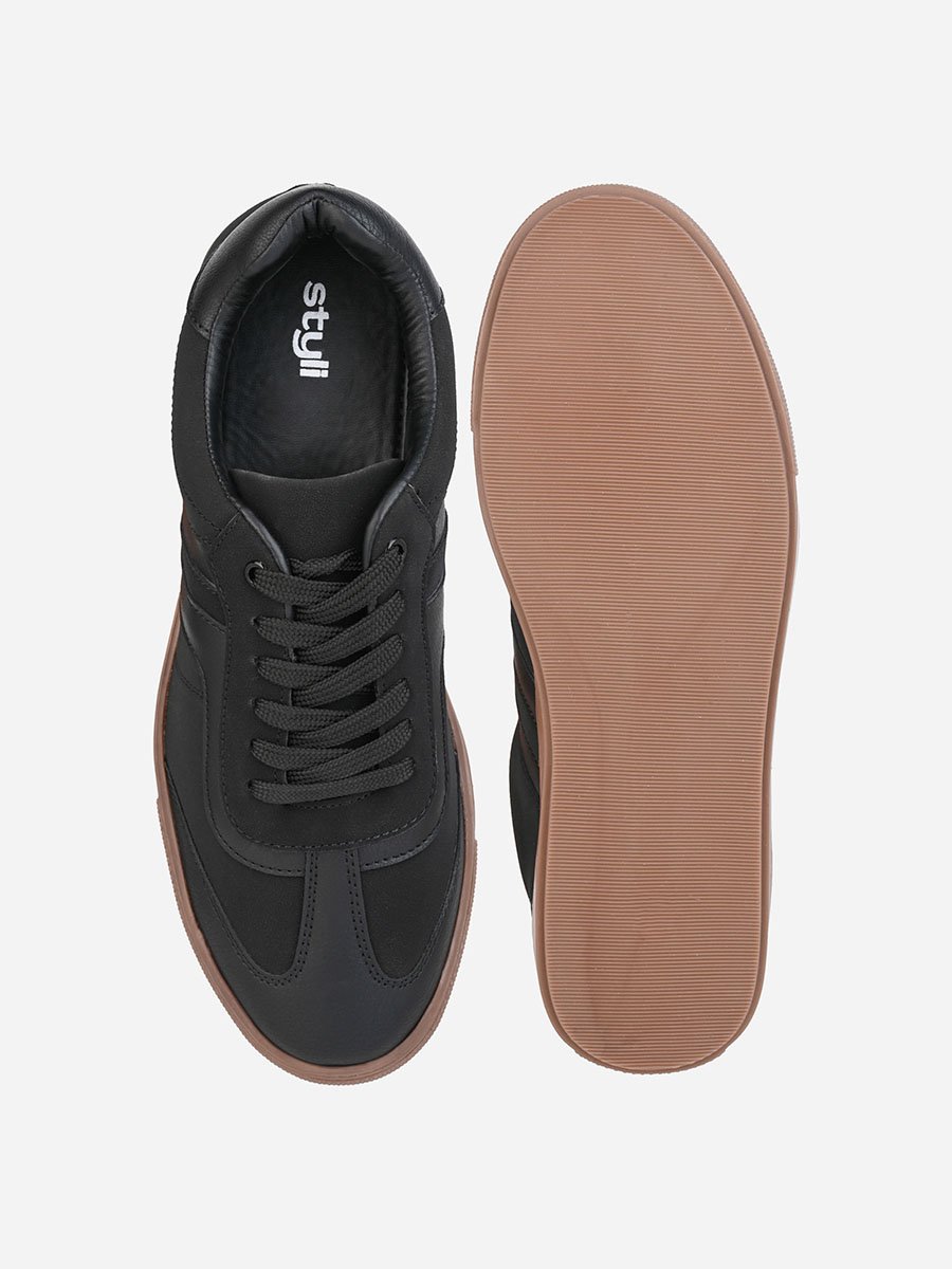 Panelled Rubber Sole Lace Up Sneakers