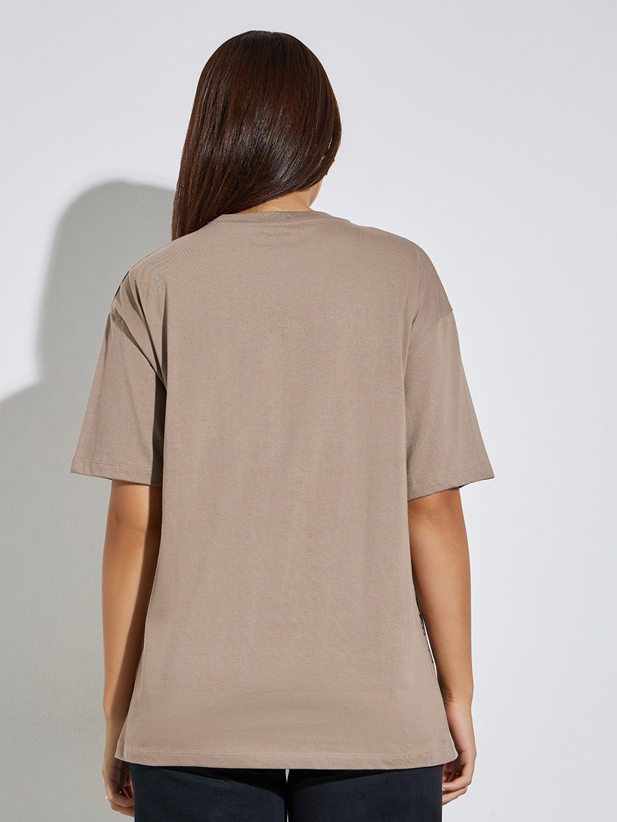 Oversized Slogan Print Longline 100% Cotton T-Shirt
