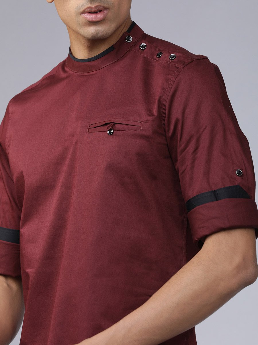 Piped Mandarin Collar Shirt with Shoulder Placket