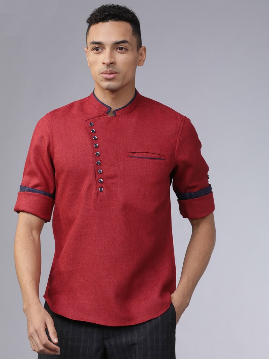 Mandarin Collar Slim Fit Shirt with Chest Placket