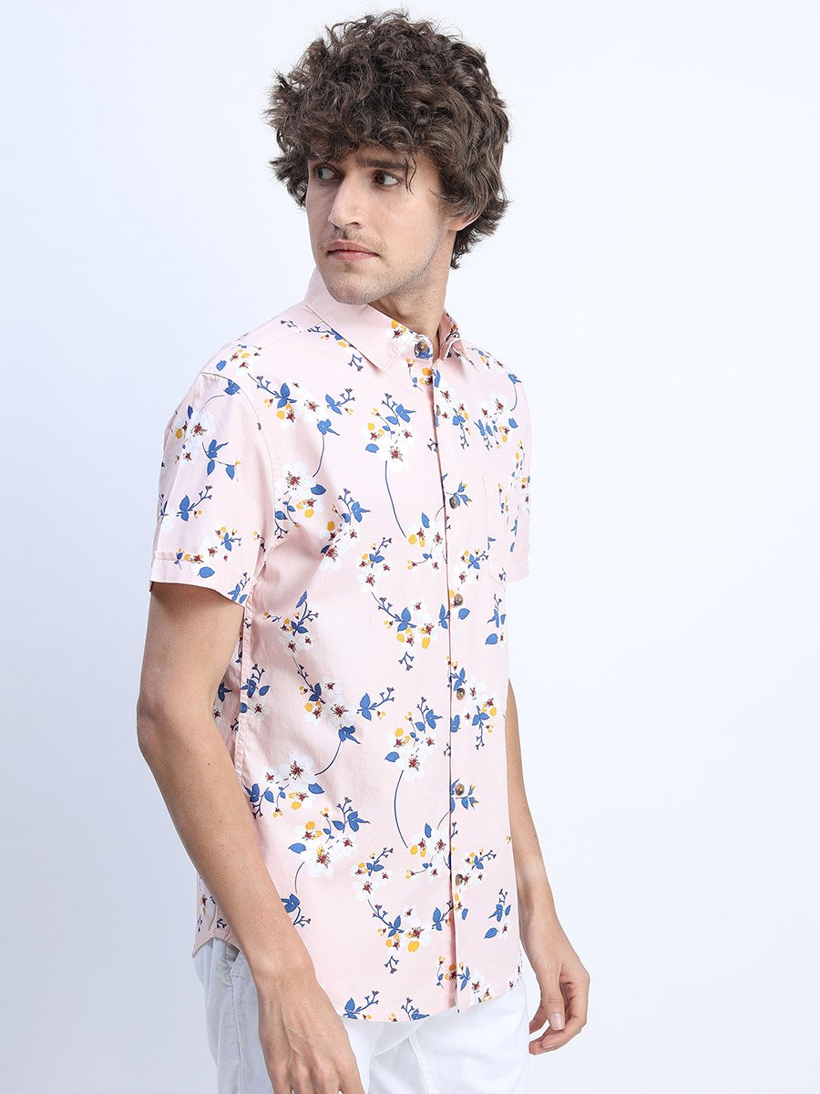 All Over Floral Print Shirt with Short Sleeves