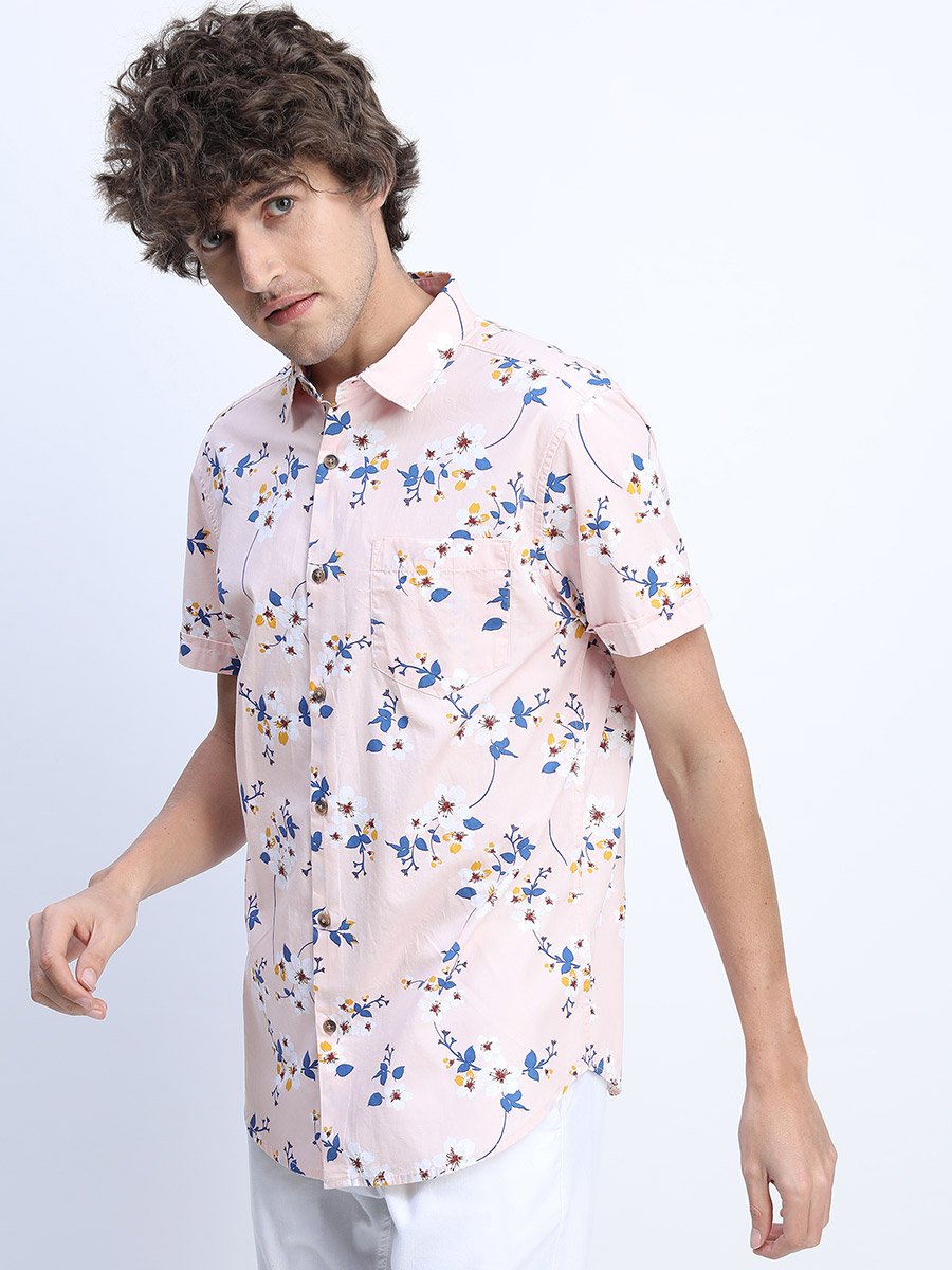 All Over Floral Print Shirt with Short Sleeves