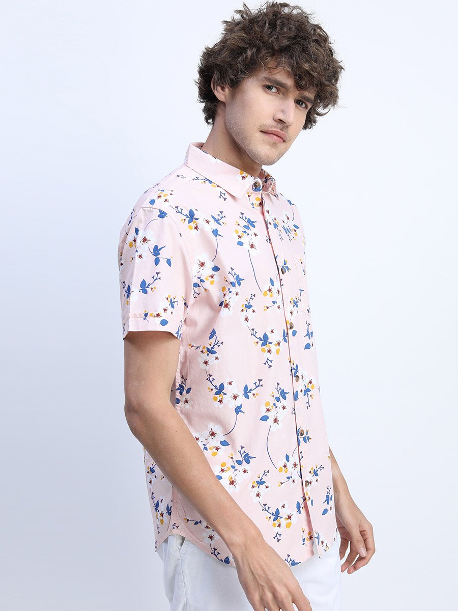 All Over Floral Print Shirt with Short Sleeves
