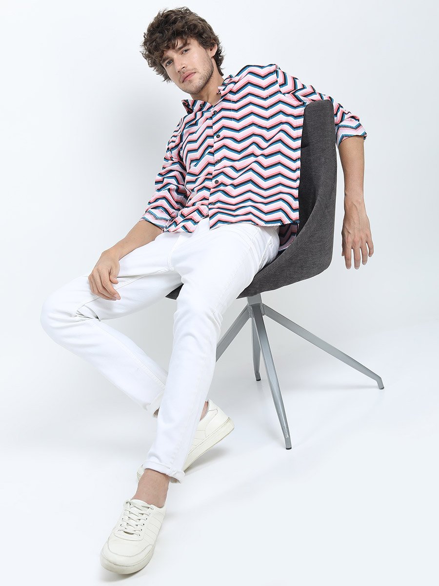 Zigzag Stripe Slim Fit Shirt with Long Sleeves