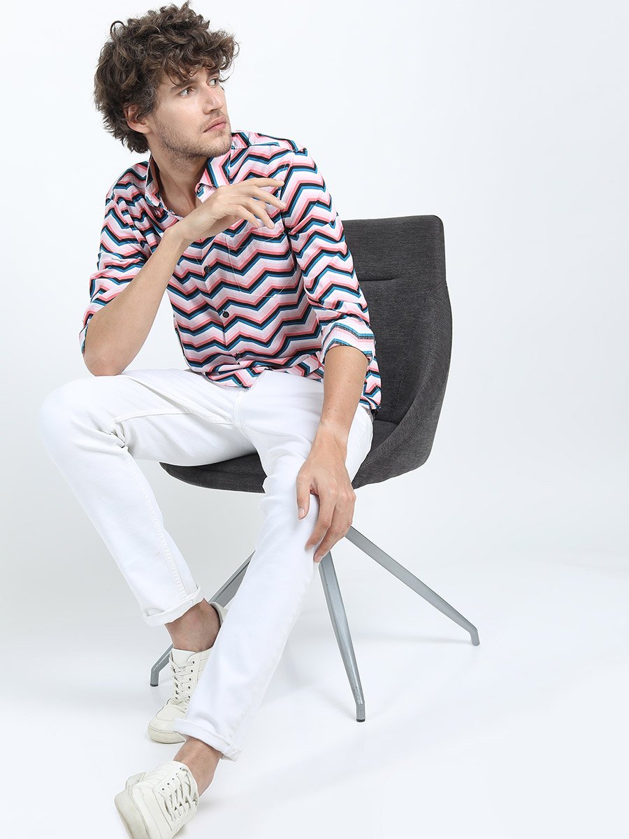 Zigzag Stripe Slim Fit Shirt with Long Sleeves