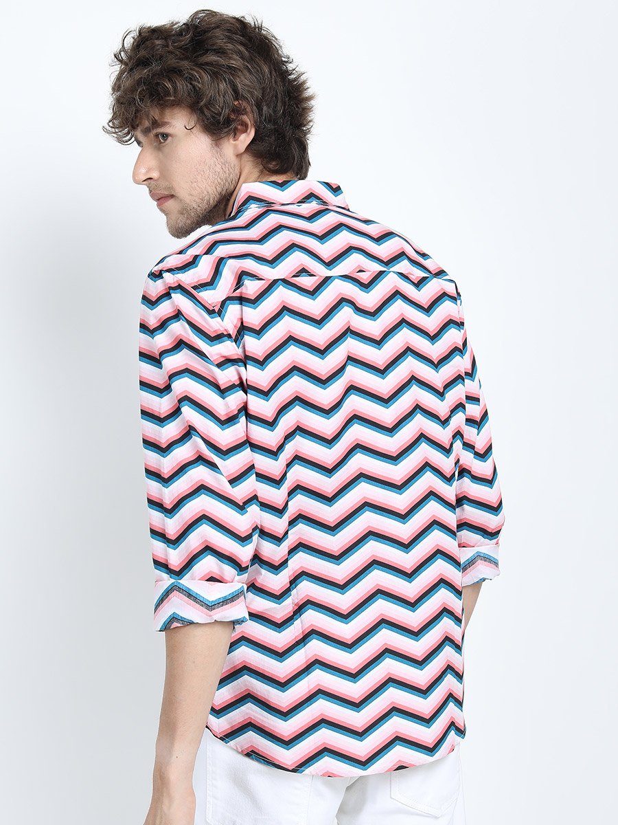 Zigzag Stripe Slim Fit Shirt with Long Sleeves