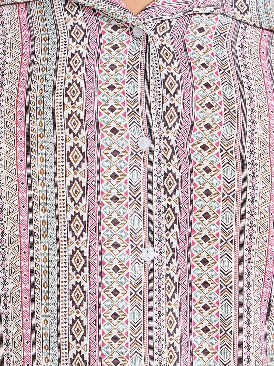 Geometric Print Button Down Shirt with Long Sleeves