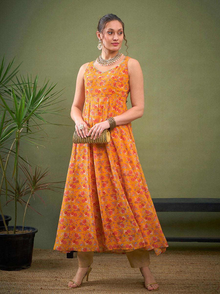 Floral Print Sweetheart Neck Anarkali Kurta