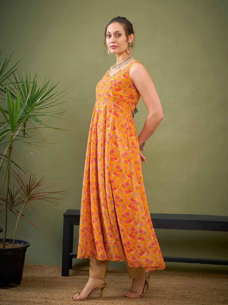 Floral Print Sweetheart Neck Anarkali Kurta