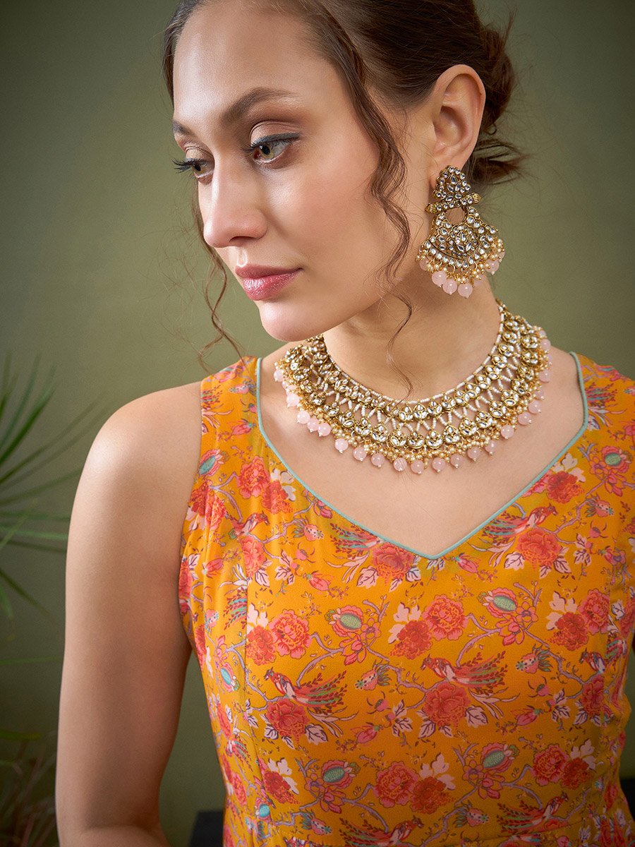 Floral Print Sweetheart Neck Anarkali Kurta