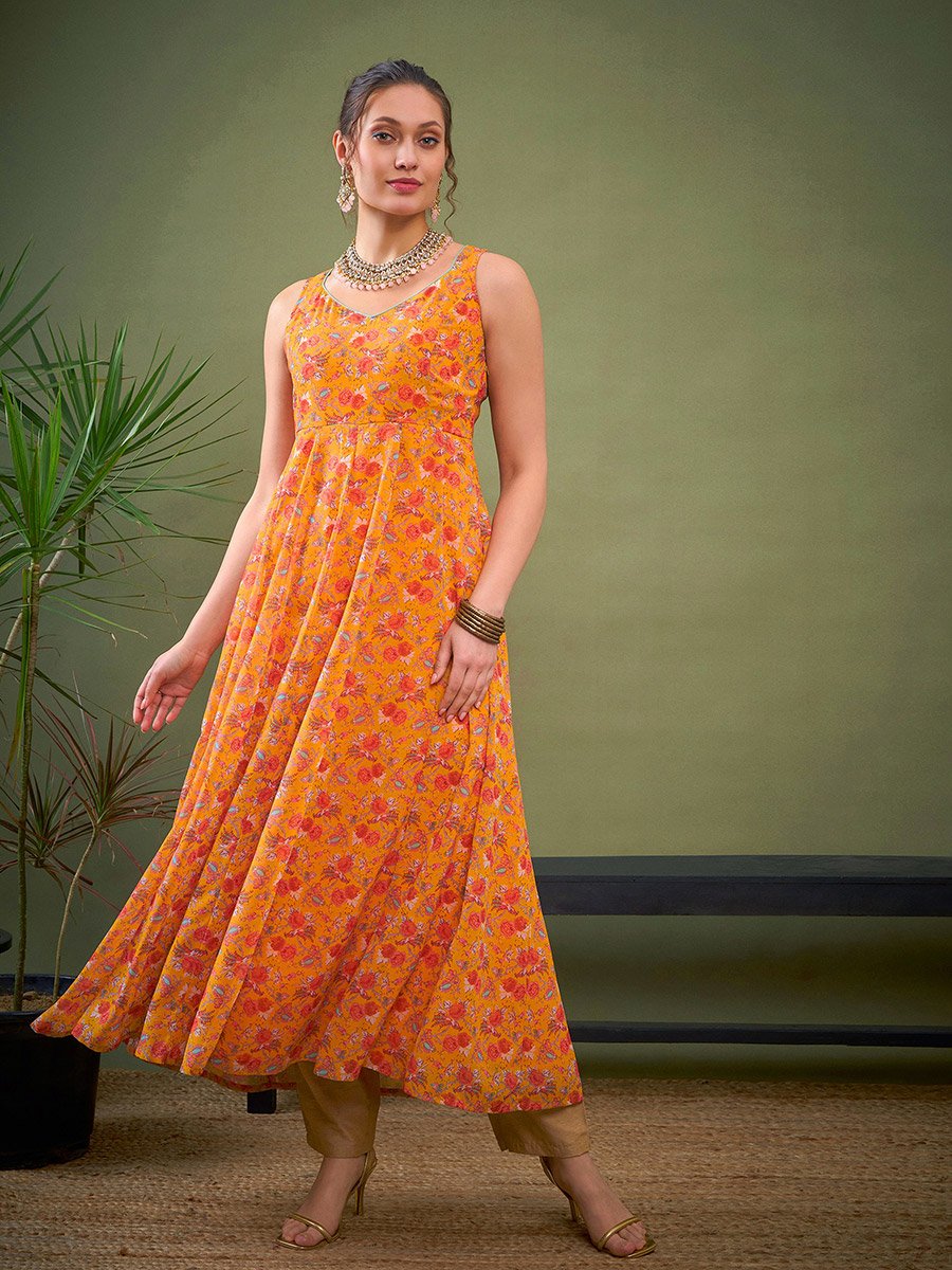Floral Print Sweetheart Neck Anarkali Kurta