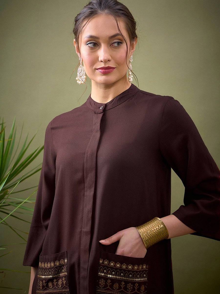 Embroidered Pocket Shirt and Palazzo Set