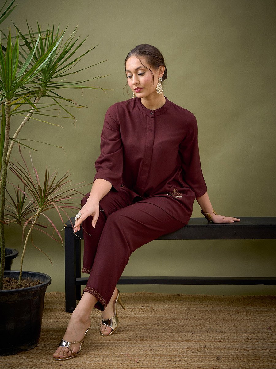 Embroidered Pocket Shirt and Palazzo Set