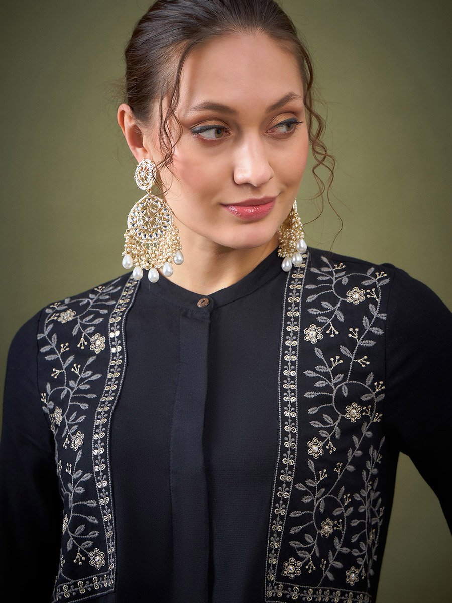 Embroidered Mandarin Collar Shirt and Pants Co-Ords