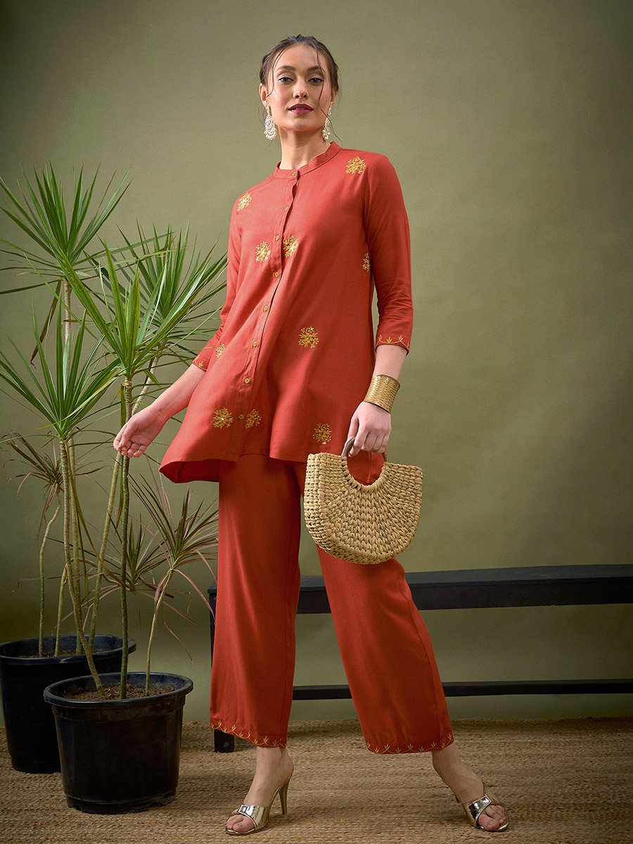 All Over Embroidered Shirt and Palazzo Set