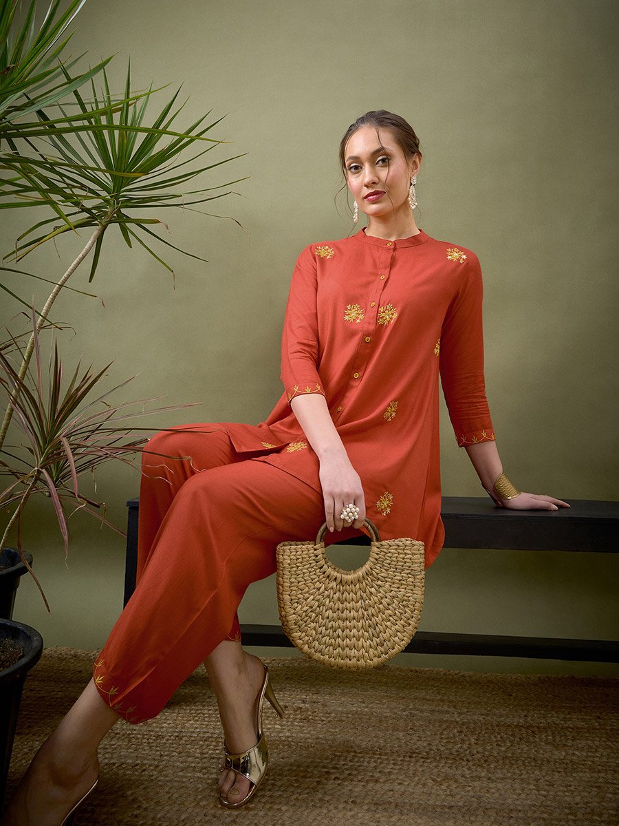 All Over Embroidered Shirt and Palazzo Set