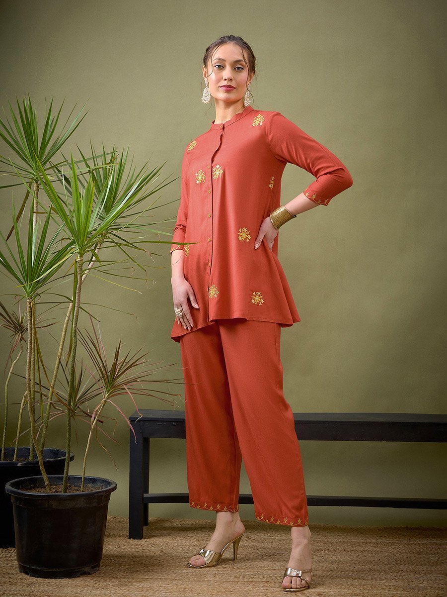 All Over Embroidered Shirt and Palazzo Set