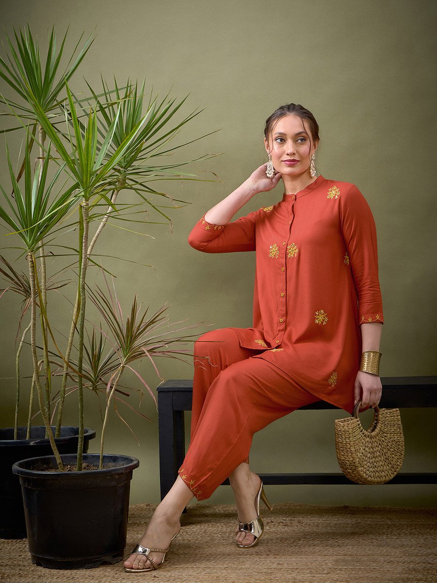 All Over Embroidered Shirt and Palazzo Set