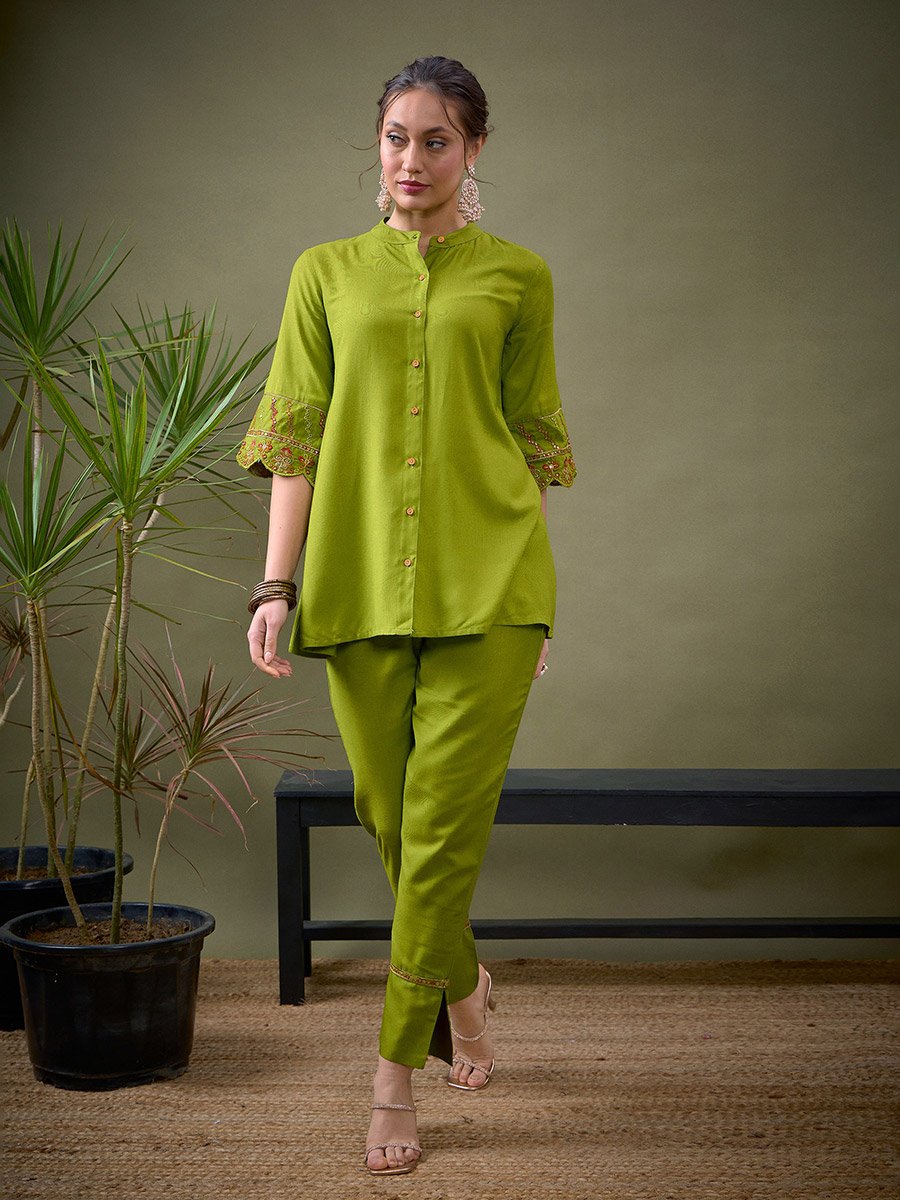 Embroidered Shirt and Pants Co-Ords
