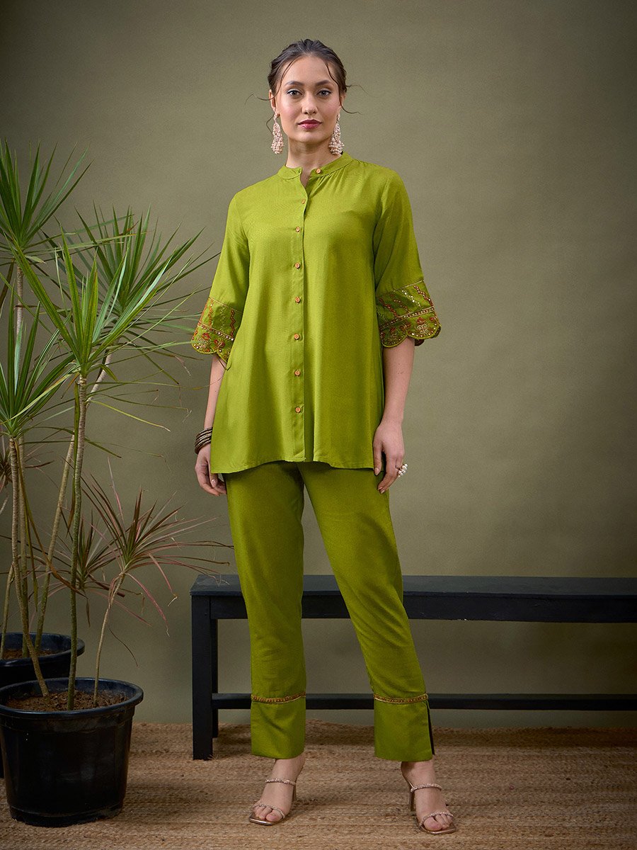 Embroidered Shirt and Pants Co-Ords