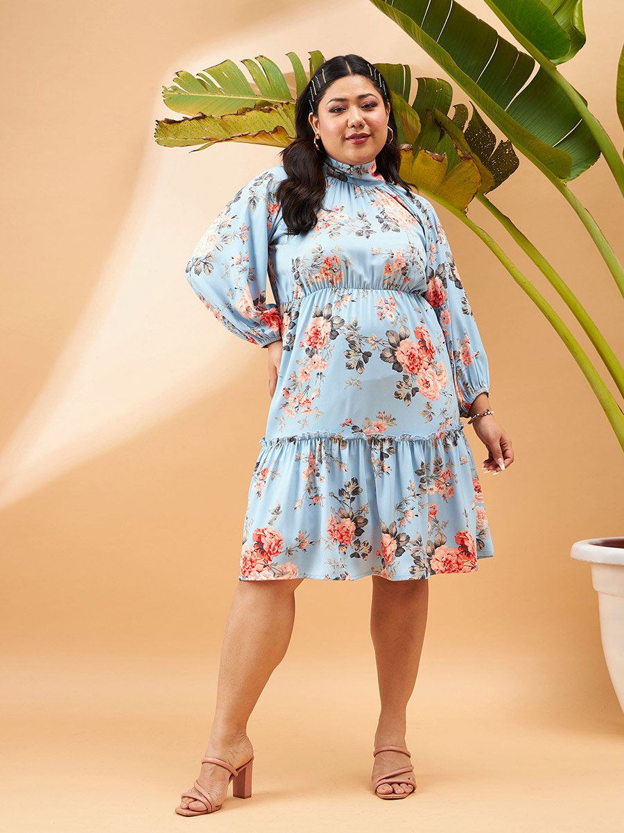 Plus Floral Print Tiered Skater Dress