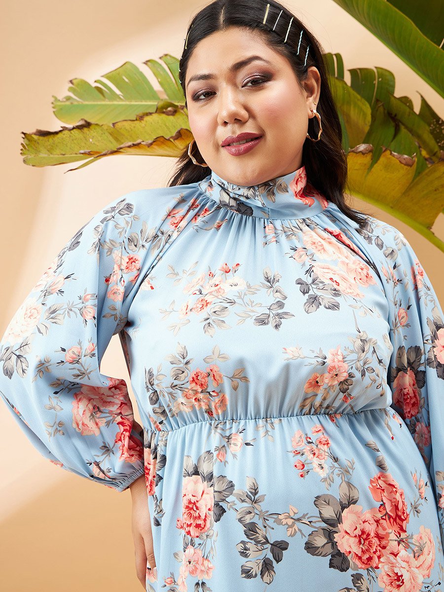 Plus Floral Print Tiered Skater Dress