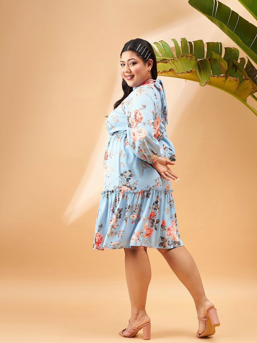 Plus Floral Print Tiered Skater Dress