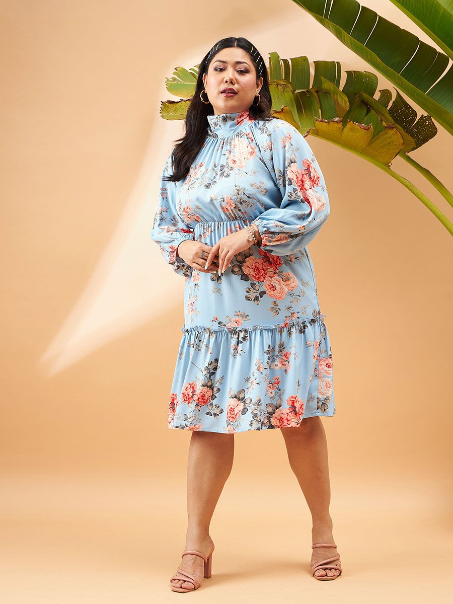 Plus Floral Print Tiered Skater Dress