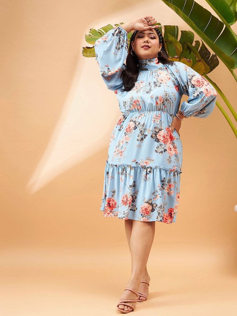 Plus Floral Print Tiered Skater Dress