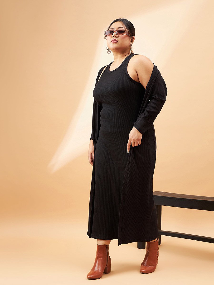 bodycon dress with shrug Plus Ribbed Bodycon Midi Dress with Shrug Set For Women at Saudi