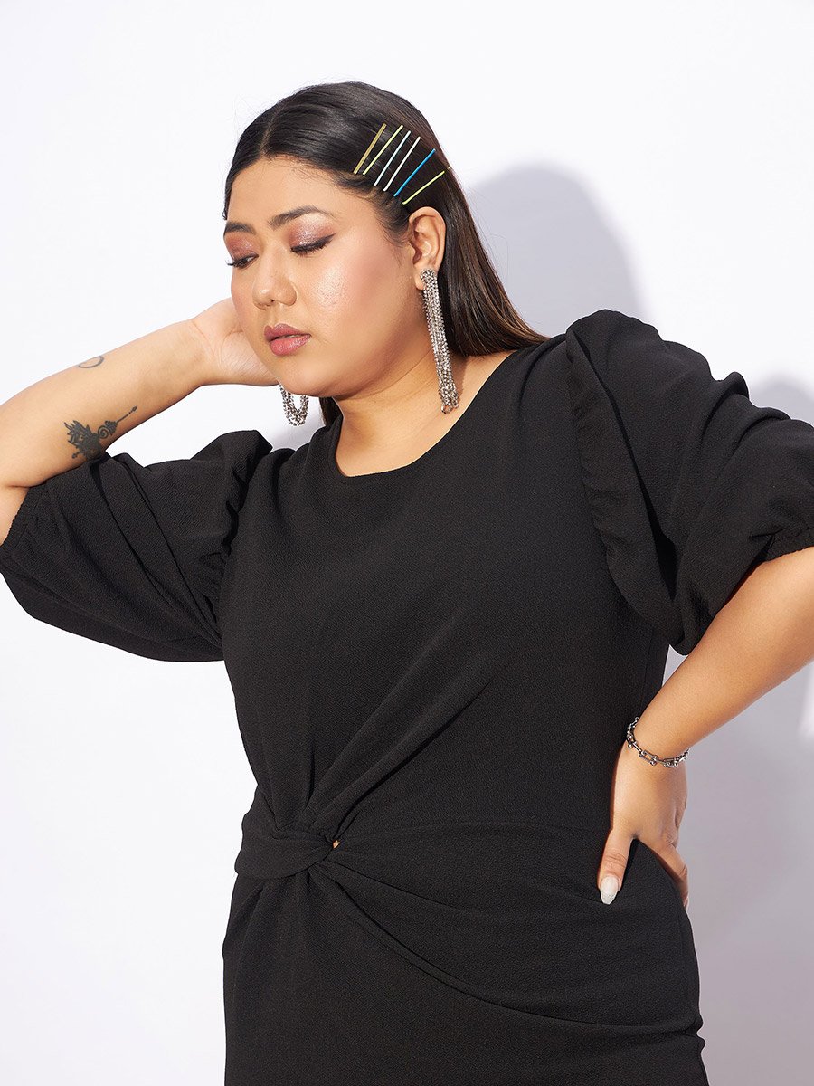 Plus Front Twisted Knot Bodycon Midi Dress