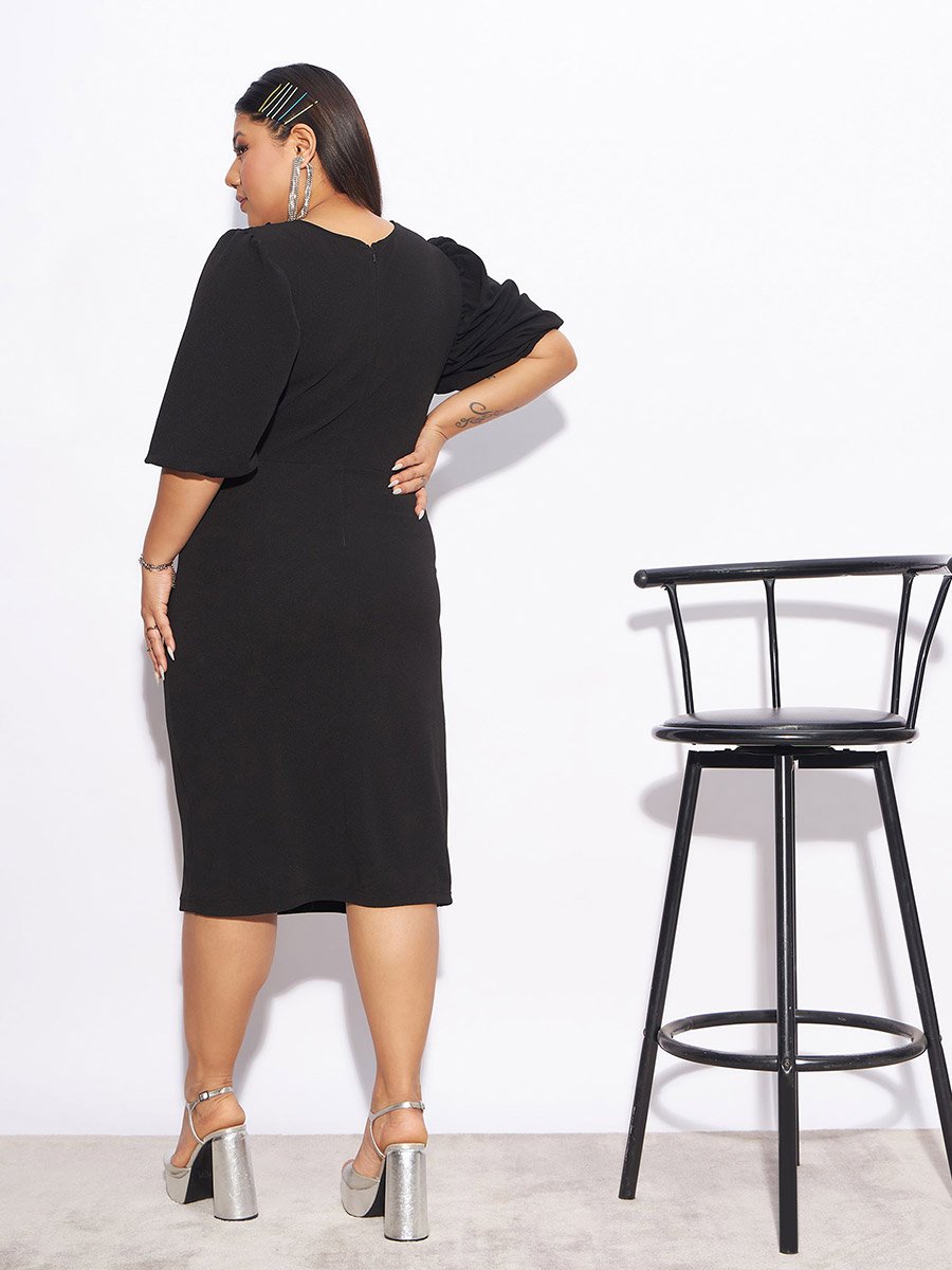 Plus Front Twisted Knot Bodycon Midi Dress