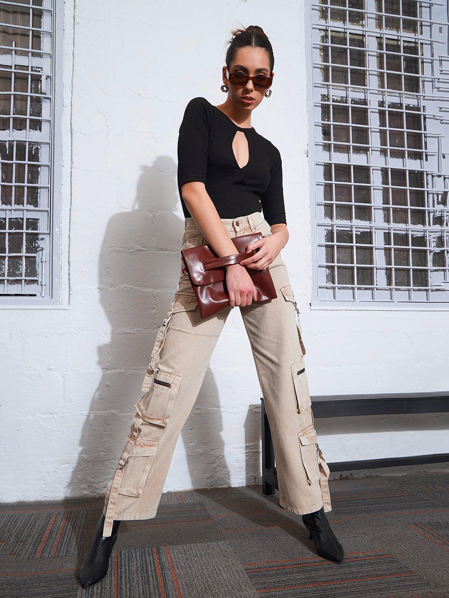 Zipper Pocket Cargo Straight Jeans