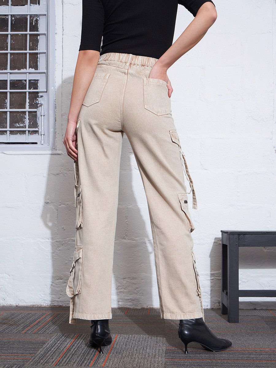 Zipper Pocket Cargo Straight Jeans