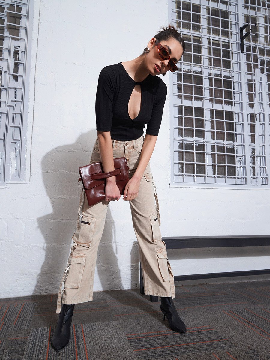 Zipper Pocket Cargo Straight Jeans