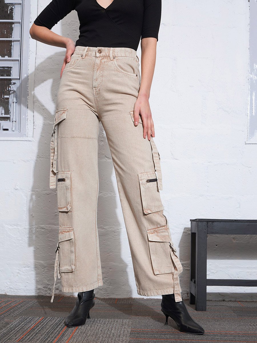 Zipper Pocket Cargo Straight Jeans