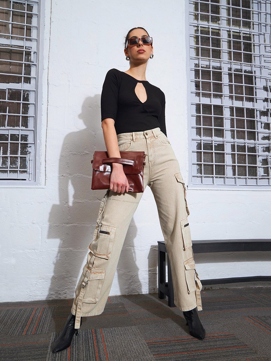 Zipper Pocket Cargo Straight Jeans