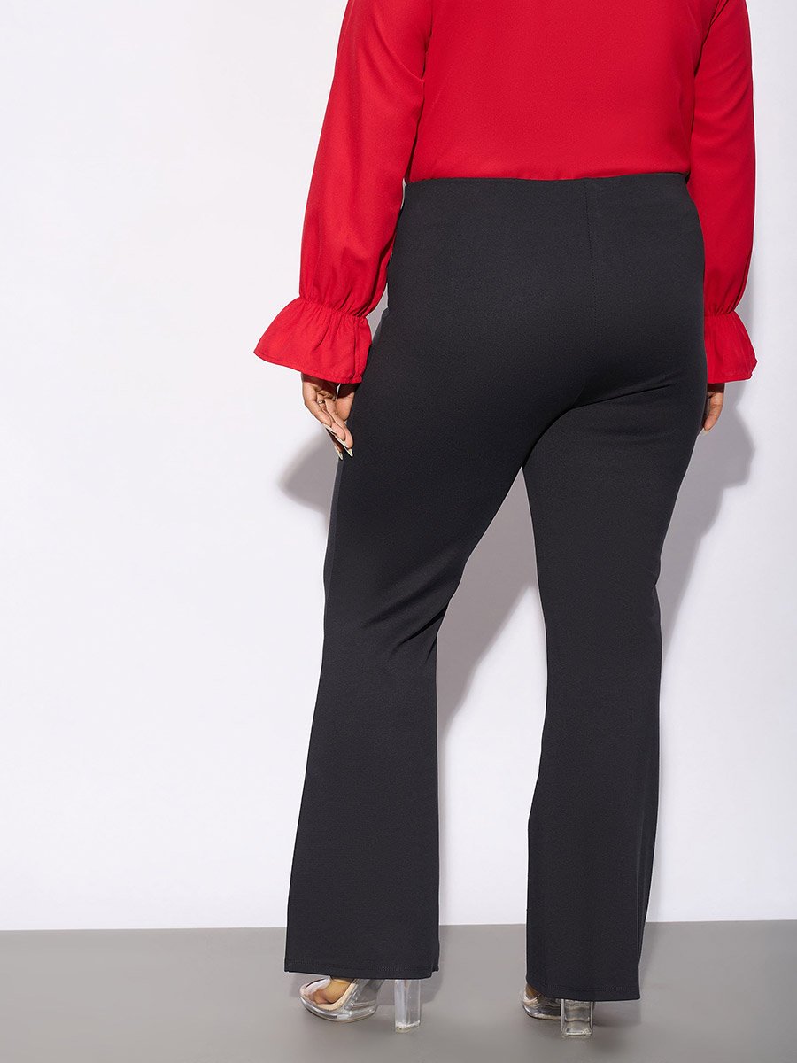 Plus Mock Button Detail Bell Bottom Trouser For Women at UAE | Styli