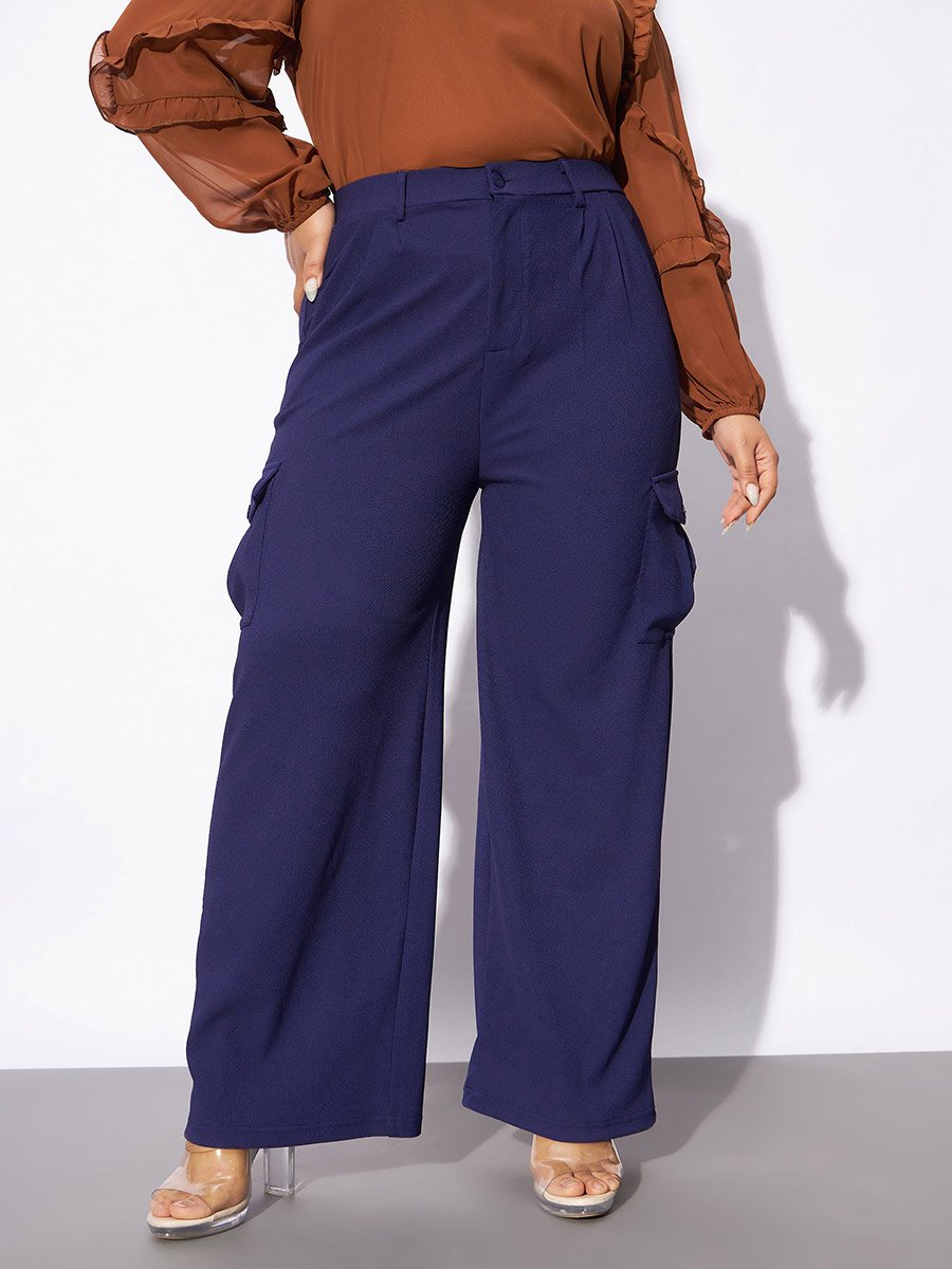 Plus Cargo Pocket Detail Straight Pants